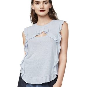 NWT BCBGMaxazria Keyla Ruffle Sleeveless Keyhole Cutout Knit Top Blue Small